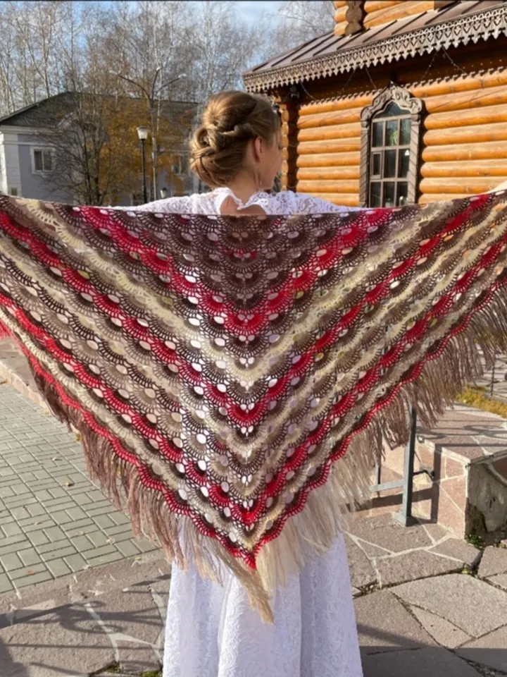 Wool shawl, Wedding bride shawl wraps, Triangular shawl with fringe, Multicolor Colorful Shawl, Mother to daughter wedding day gifts