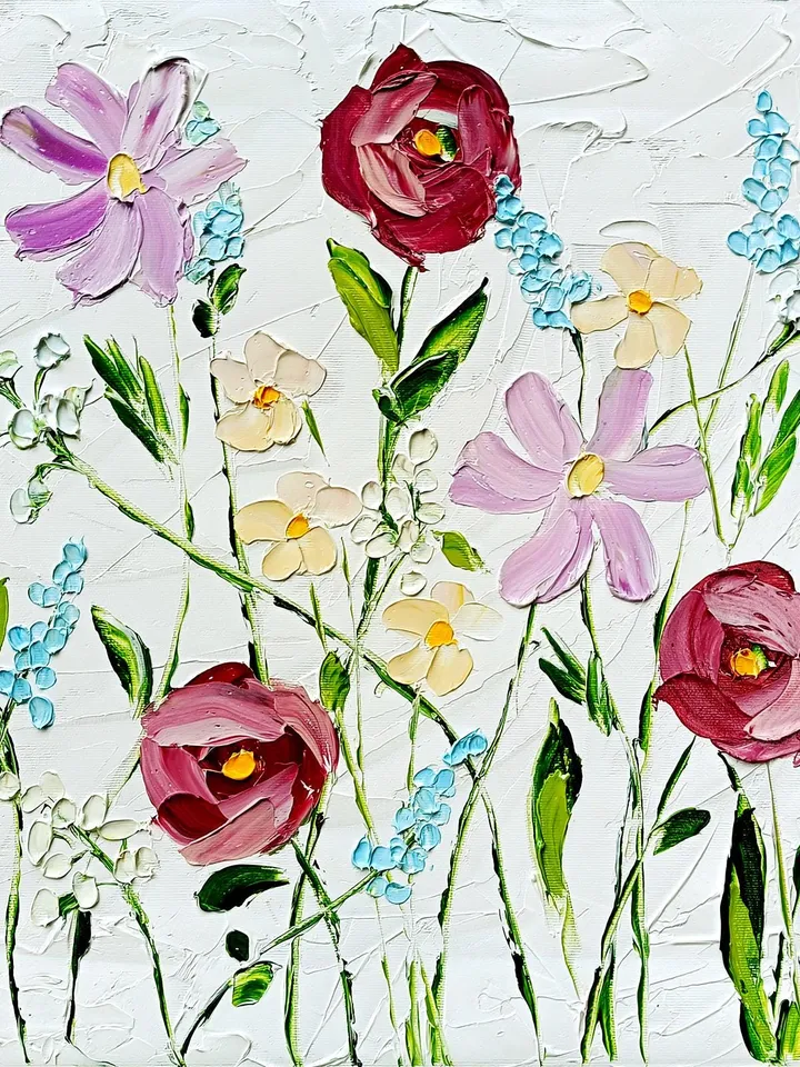 Flower Painting On Canvas Original Art Pink Purple Meadow Flowers Floral Art Impasto Painting Abstract 16 by 20 Gifts by ArtProkopaloSv