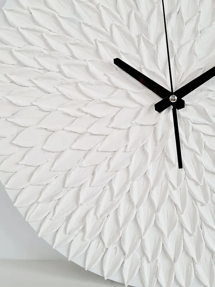 Large textural white wall clock Silent clock Unique handmade clock Modern clock