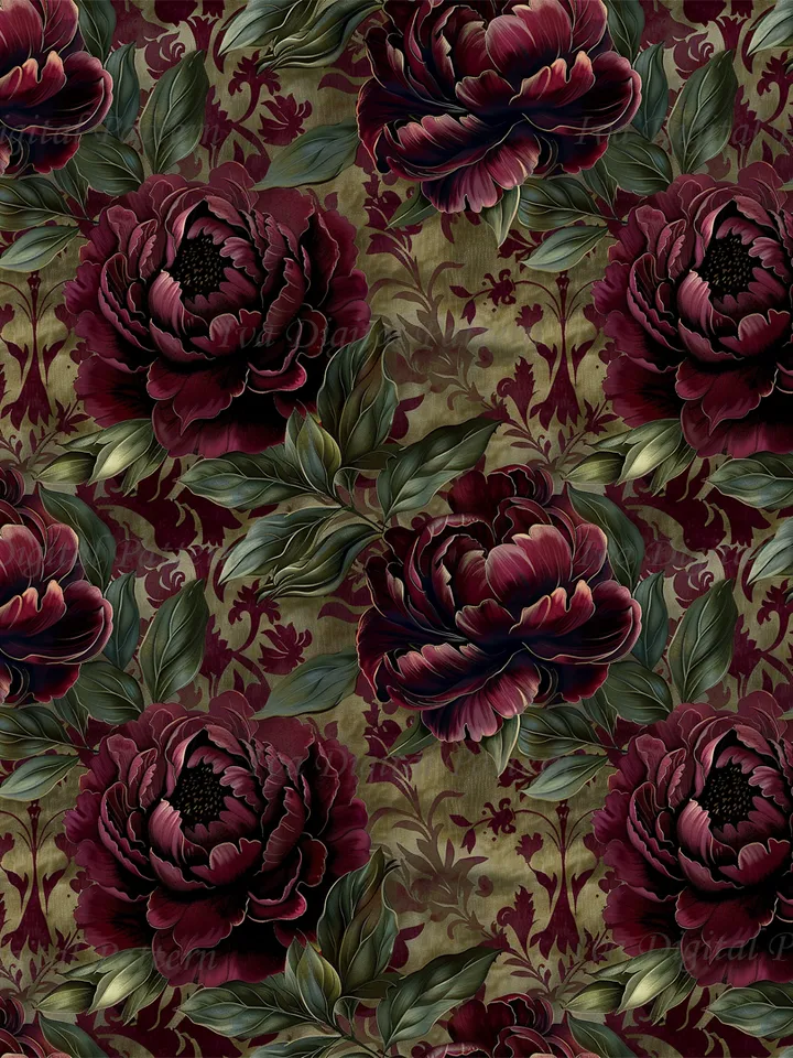 Vintage Gothic seamless pattern, repeating red peony flowers ,dark abstract floral pattern, style renaissance, digital paper, commercial use