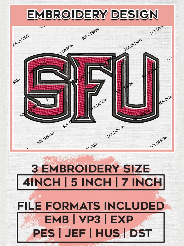 NCAA SFU Red Flash Team Word Logo Embroidery Design Files, NCAA St. Francis PA Red Flash Machine Embroidery, NCAA Teams, 3 sizes, NCAA Machine embroidery designs, Digital Download