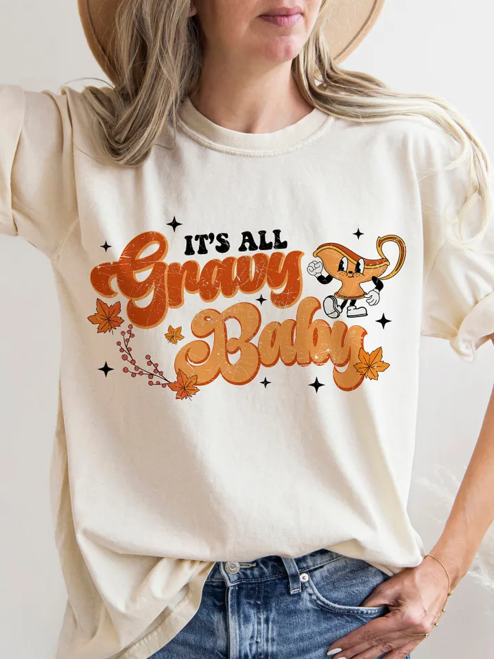 Its all gravy baby fall thanksgiving retro mascot groovy png Retro Fall, pumpkin png, trendy thanksgiving png