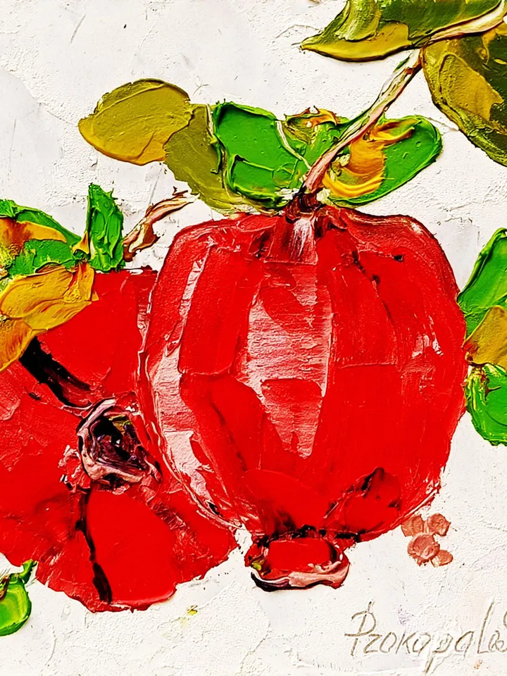 Pomegranate Painting Fruit Original Art Impasto Painting Original Oil Painting Kitchen Wall Art 6 by 6 inches by ArtProkopaloSv