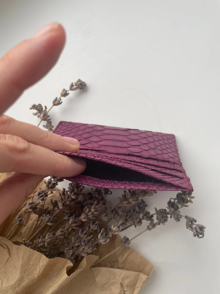Genuine python skin creditcards holder/business cads holder wine color unisex wallet small, gift idea exotic python skin leather card holder