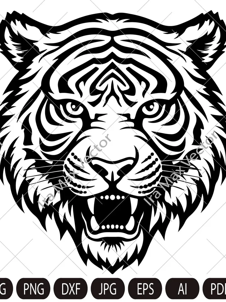 Angry tiger roaring face outline clipart SVG, Tiger head svg, Tiger Face svg,Tiger logo, cut file, sublimation