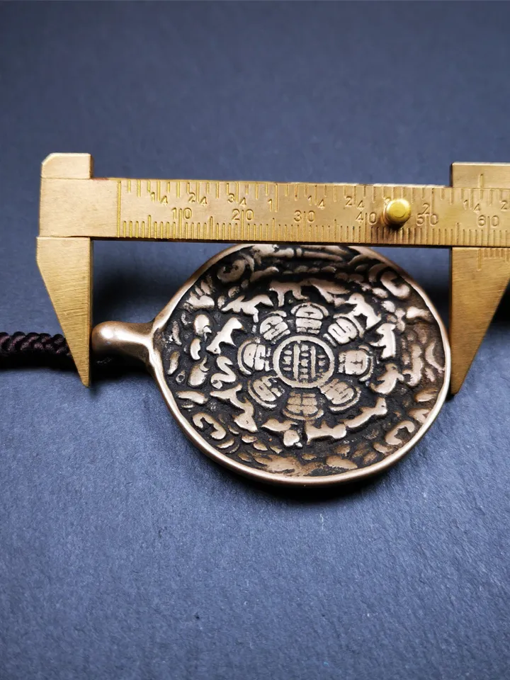 Gandhanra Vintage Tibetan Buddhist Calendar Badge,Melong Mirror, SIPAHO Amulet,Made of Lima Brass, 1.88"