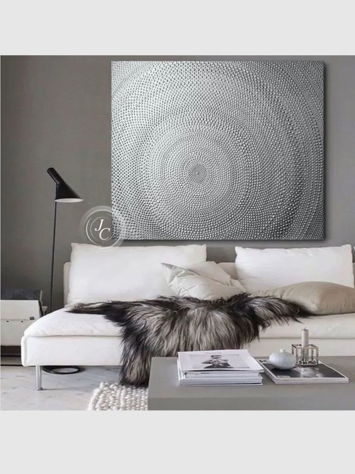Silver Abstract Wall Art Glittery Silver Painting Textured artwork Abstract painting Above bed decor