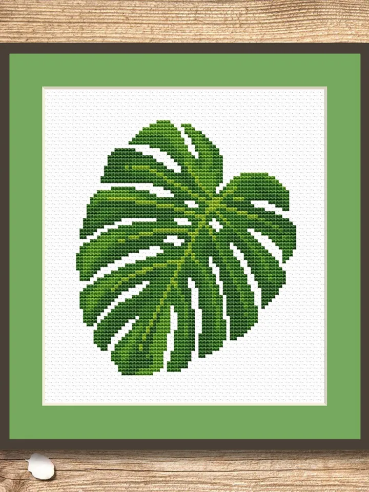 Set of 3 Leaf Cross Stitch Pattern, Flower Cross Stitch, Embroidery Monstera, Flowers xStitch, Monstera Leaf Cross Stitch Pattern #flw024