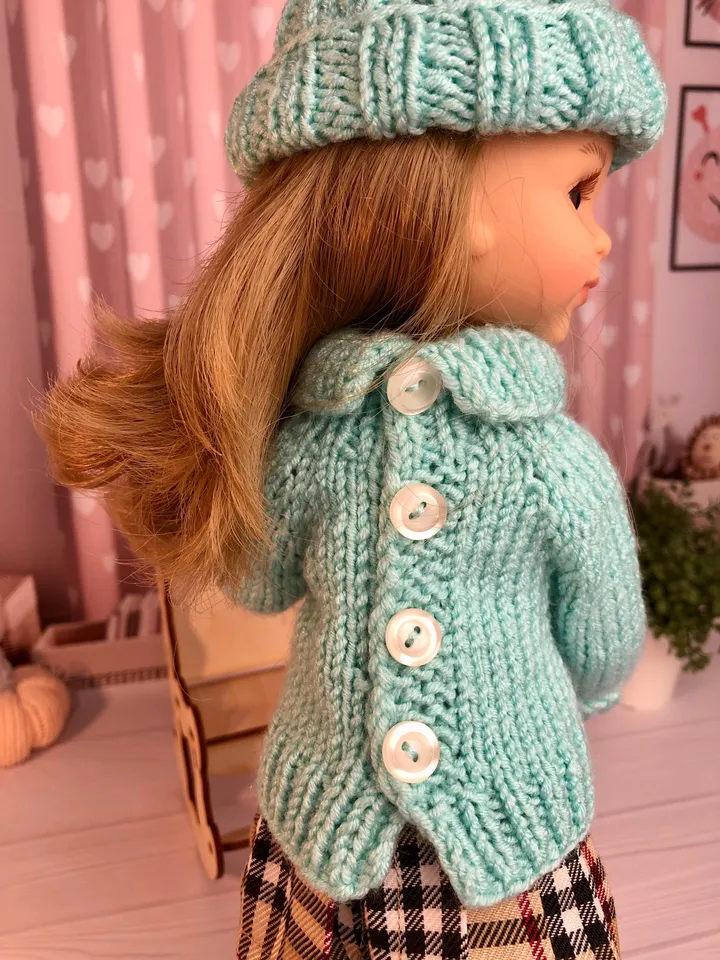 Paola Reina Doll 5 ITEMS Set: Exclusive Handmade Outfit - Sweater, Skirt, Tights, Shoes, Hat with braid