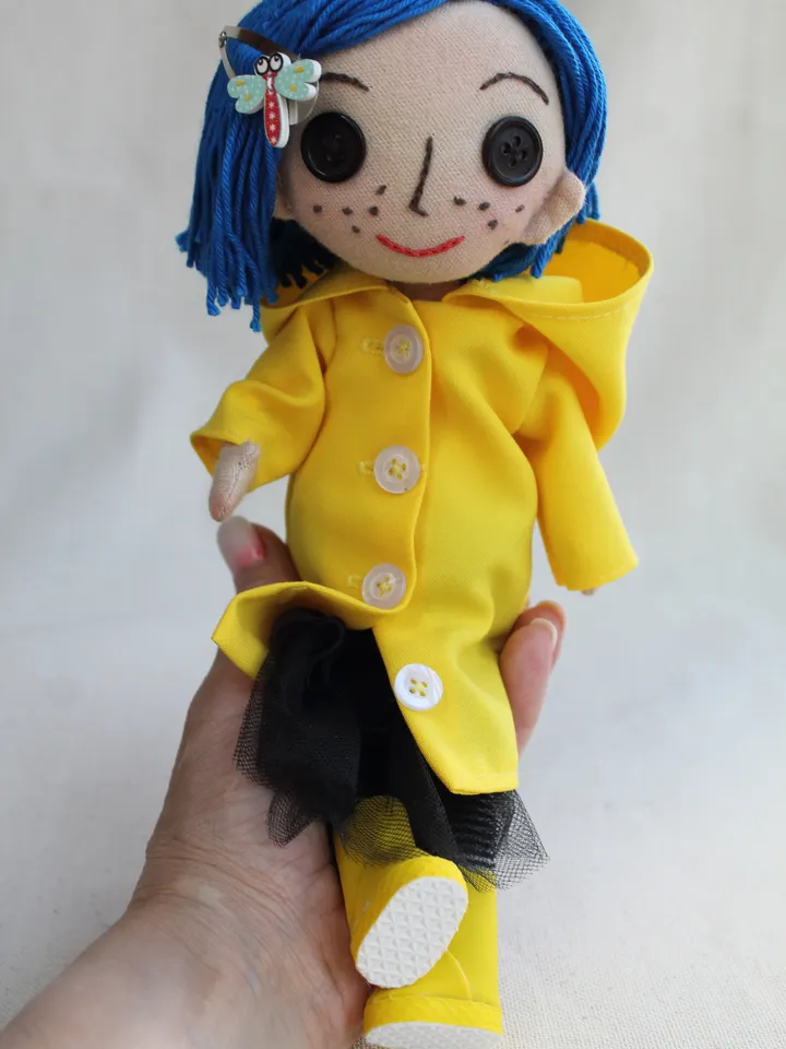 Coraline doll with button eyes , fabric dolls . handmade doll . Rag doll . Christmas gift ideas .