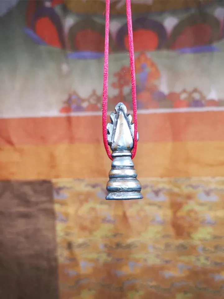 Gandhanra Antique Tibetan Buddhist Amulet Pendant,Mani Jewel/Wish-Fulfilling Cintamani Stupa,50 Years Old