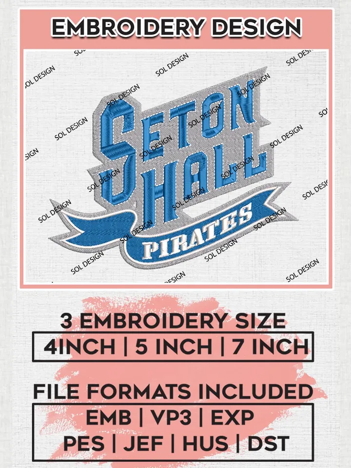 NCAA Seton Hall Pirates Wordmark Logo Machine Embroidery Design, NCAA Seton Hall Pirates Embroidery Design Design files, NCAA Team Embroidery Designs, NCAA Machine Embroidery Designs, Digital Download
