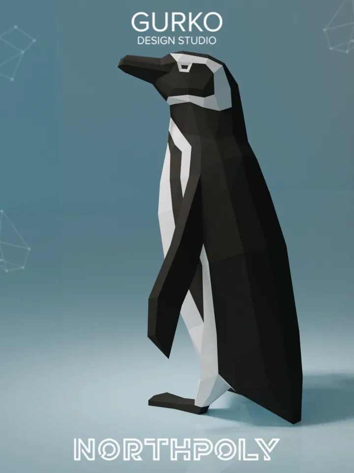Magellanic Penguin #1 Papercraft, Digital Template, PDF Download, Gurko, Low Poly, Pepakura, Origami Sculpture, Paper Party Decor, DIY Gift