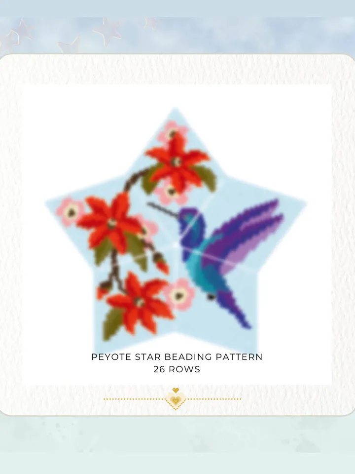 Hummingbird with Exotic Flowers, 3D Peyote Star Beading Pattern, Seed Beads Bird Ornament, Beadwork PDF Pattern