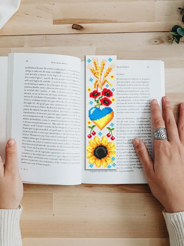 Ukraine bookmark cross stitch pattern PDF download Folk Symbols of Ukraine cross stitch chart, Handmade bookmark digital PDF Sunflower #B208