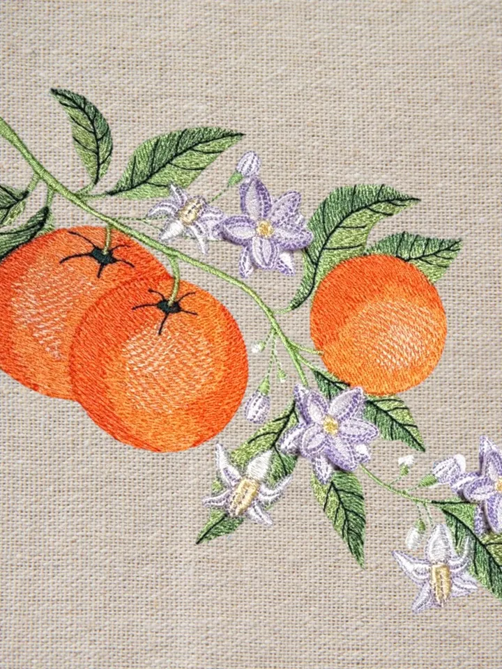 Tangerine branch with 3Dflowers machine embroidery design digital embroidery pattern floral embroidery motif flower embroidery clothing