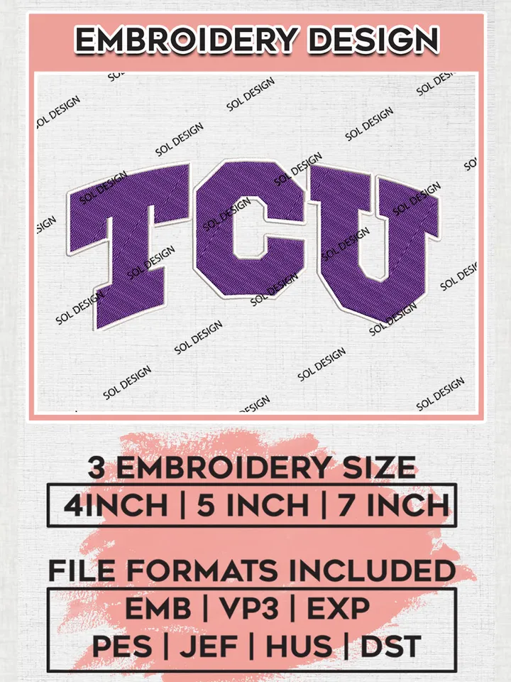 TCU Horned Frogs Logo Machine Embroidery Design, NCAA TCU Horned Frogs Embroidery Design Design files, NCAA Embroidery Designs, NCAA Machine Embroidery Designs, Digital Download