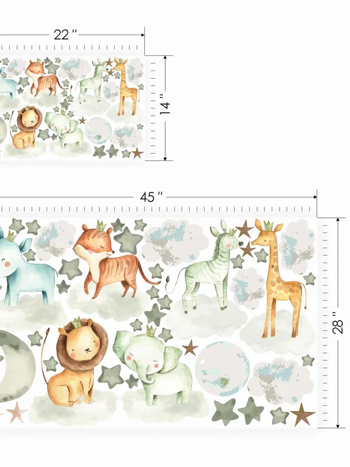 Watercolor Sleeping on clouds animals Wall Decals Kids Stickers el54