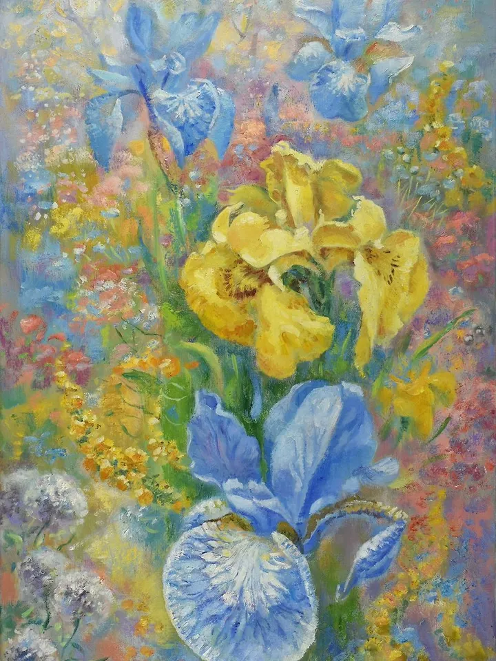 Irises Painting Flower Original Art Floral Oil Canvas Artwork