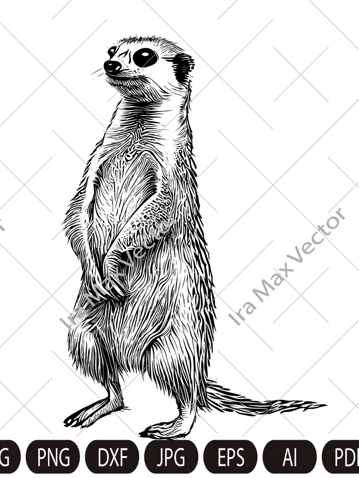 Meerkat SVG, Cute meerkat detailed, Meerkat standing, Safari Animals Svg, Meerkat Clipart, Meerkat cut Files ,Mongoose svg
