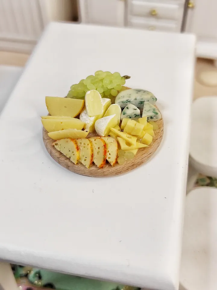 Cheese Board - Cheese platter - realistic polymer clay cheese - food for dolls - dollhouse miniature - gift ideas
