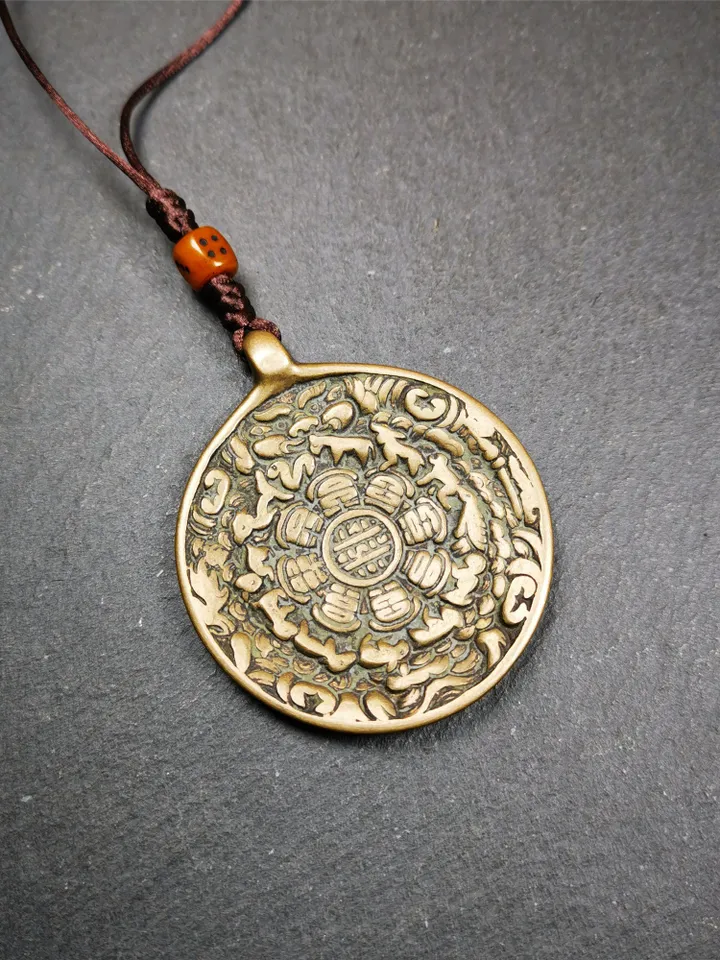 Gandhanra Antique SIPAHO(srid pa ho) Amulet, Tibetan Buddhist Astrology Calendar Badge,12 zodiac Melong Mirror, Jiugong Bagua,30 Years Old