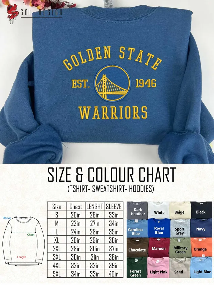 Golden State Warriors Est 1946 Embroidered Sweatshirt, NBA Team Embroidered Sweater, NBA Golden State Warriors Shirt, Basketball Embroidered Hoodie, Unisex Crewneck, NBA Basketball Fan Gift Tee
