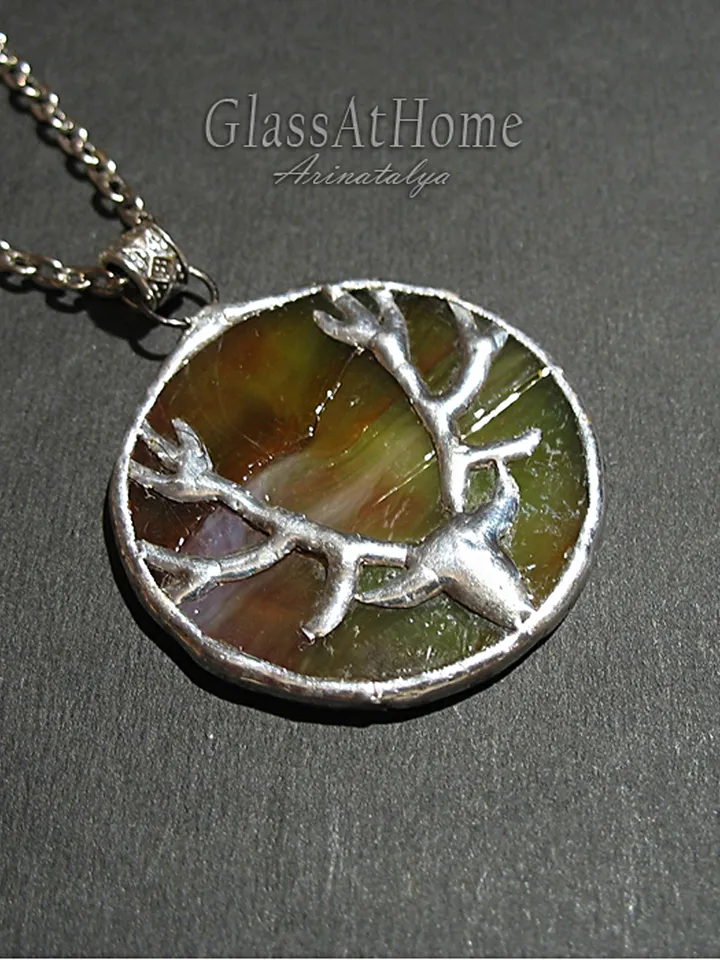 Deer antler jewelry, Deer head necklace, Noel, Yule jewelry. Christmas deer, stag head pendant