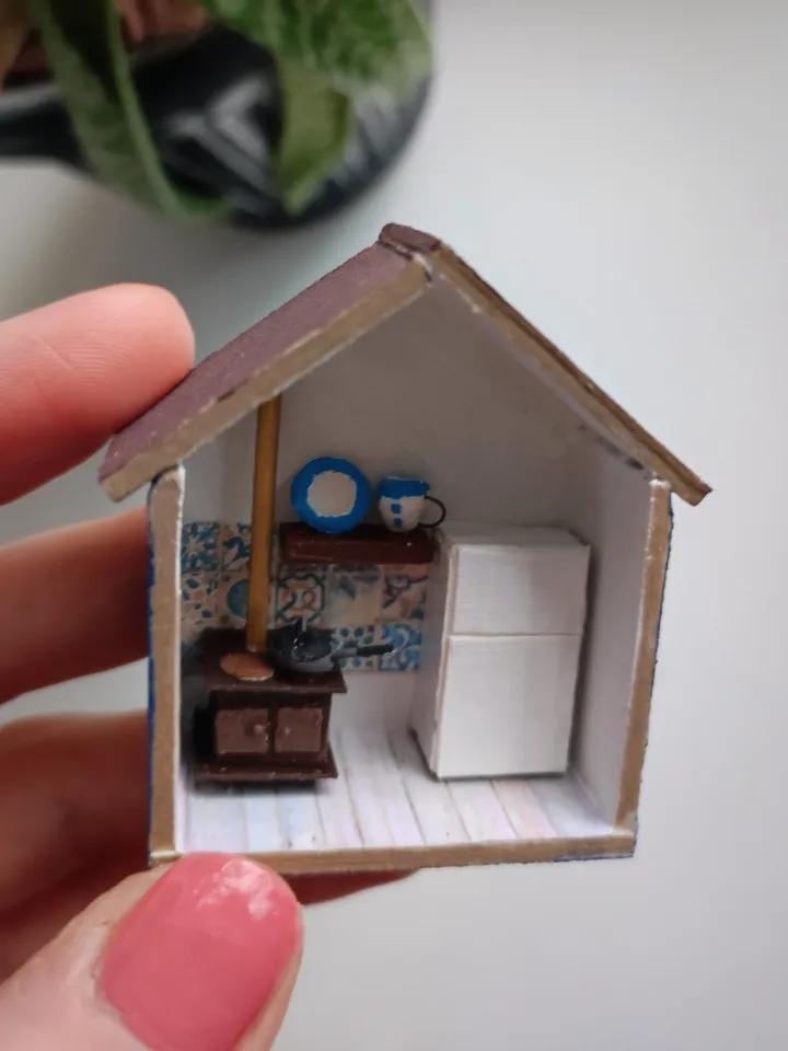 Micro Dollhouse Retro Kitchen Mini with Furniture scale 1:100