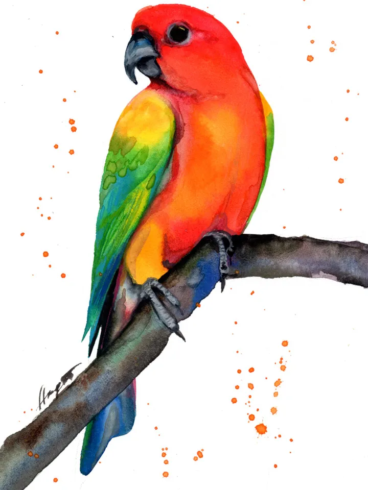 Parrot original watercolor, birds painting, handmade wall decor, 5x7 in art for bird lovers by Anne Gorywine