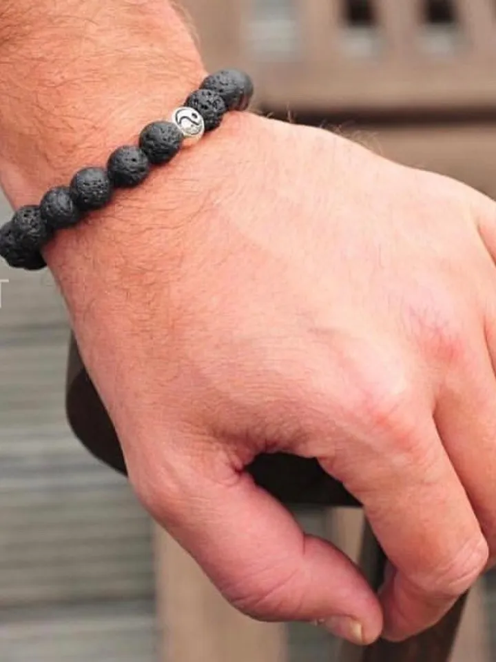 Couples Bracelets Set Genuine Lava Stone Ying Yang | Couples Gift Pairing Bracelets Gemstone Black | Couples Jewerly Bracelet Set Handmade