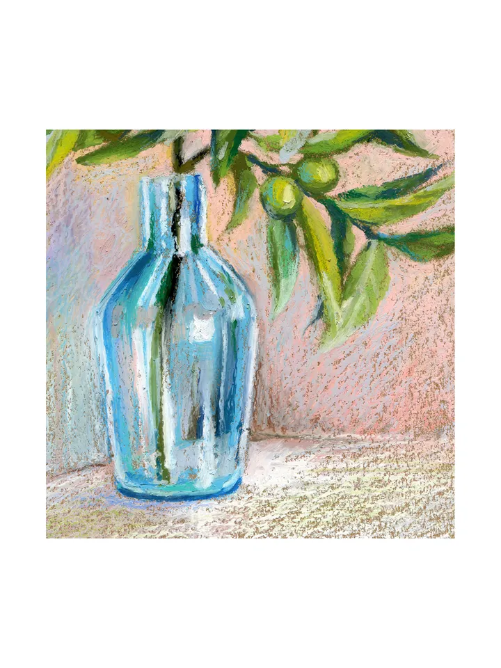 Olive Branch oil pastel drawing on kraft paper А4