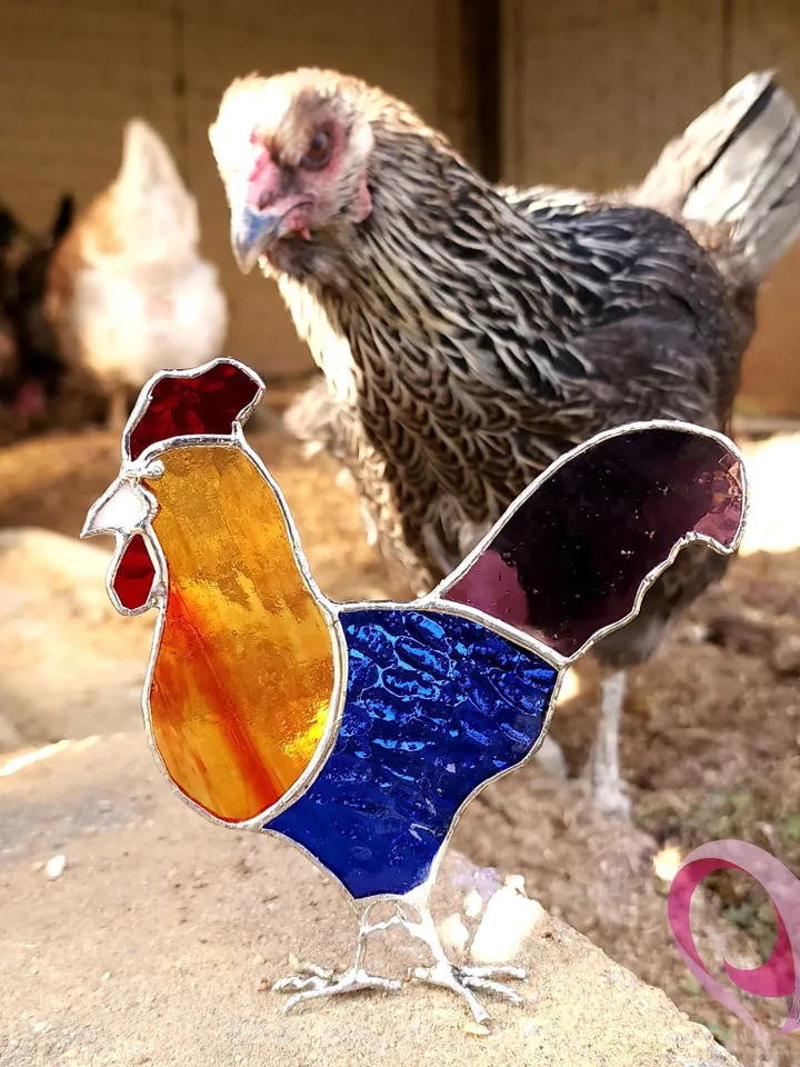 Stained Glass Rooster Suncatcher Chicken Lover Decor Colorful Cockerel Window Art