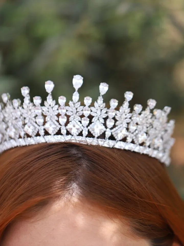Art Deco Diamond Regal Bridal Crown , Vintage Style Swarovski Crystal Royal Wedding Tiara , Cubic Zirconia Princess Tiara , Hair Jewelry