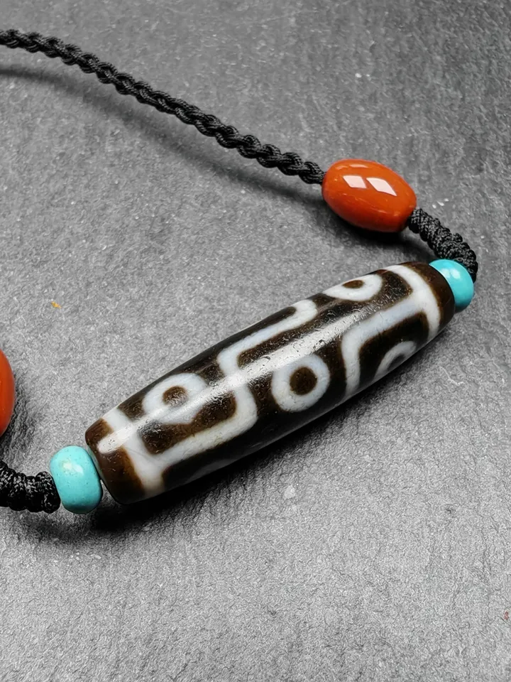 Gandhanra Vintage Tibetan 9 Eyes Dzi Bead Necklace,Protective Charm,Spiritual Gift,1.6" x 0.4"