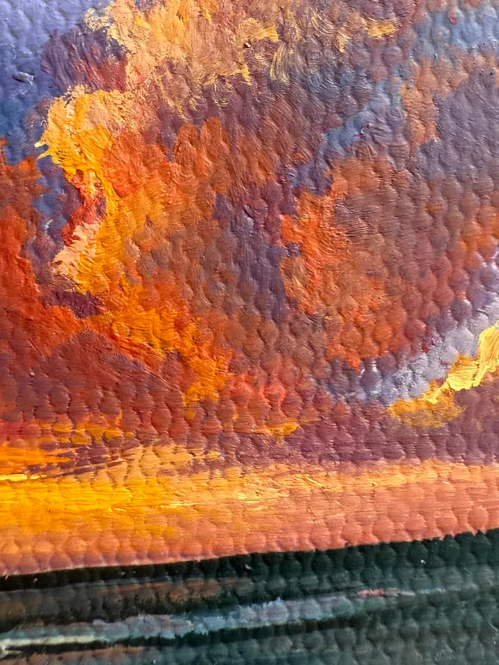 Small Landscape Oil Painting Framed Original Colorful Pink Clouds Antique Ocean Art Coastal Antique Frame Tiny Paintings 4 x 4 Art Victorian artwork