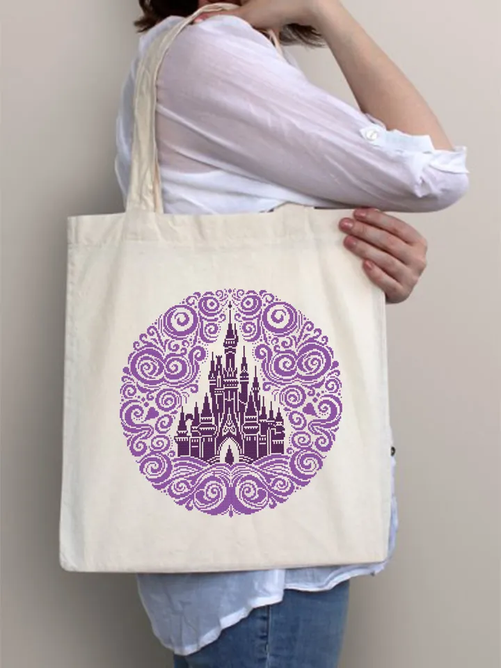 Cinderella castle mandala cross stitch pattern PDF download Magic Kingdom cross stitch chart, Fairy castle silhouette embroidery PDF #C8