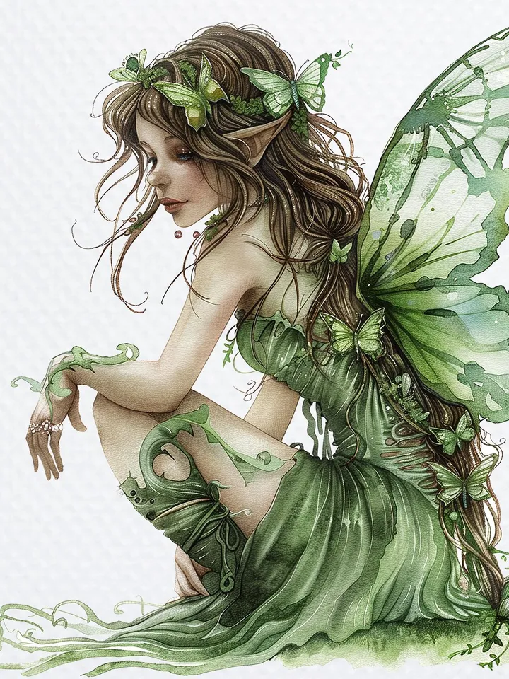 22 Forest Fairy PNG Bundle, Green Fairies Watercolor clipart for sublimation, High Quality PNGs, Digital download, Paper craft, junk journal