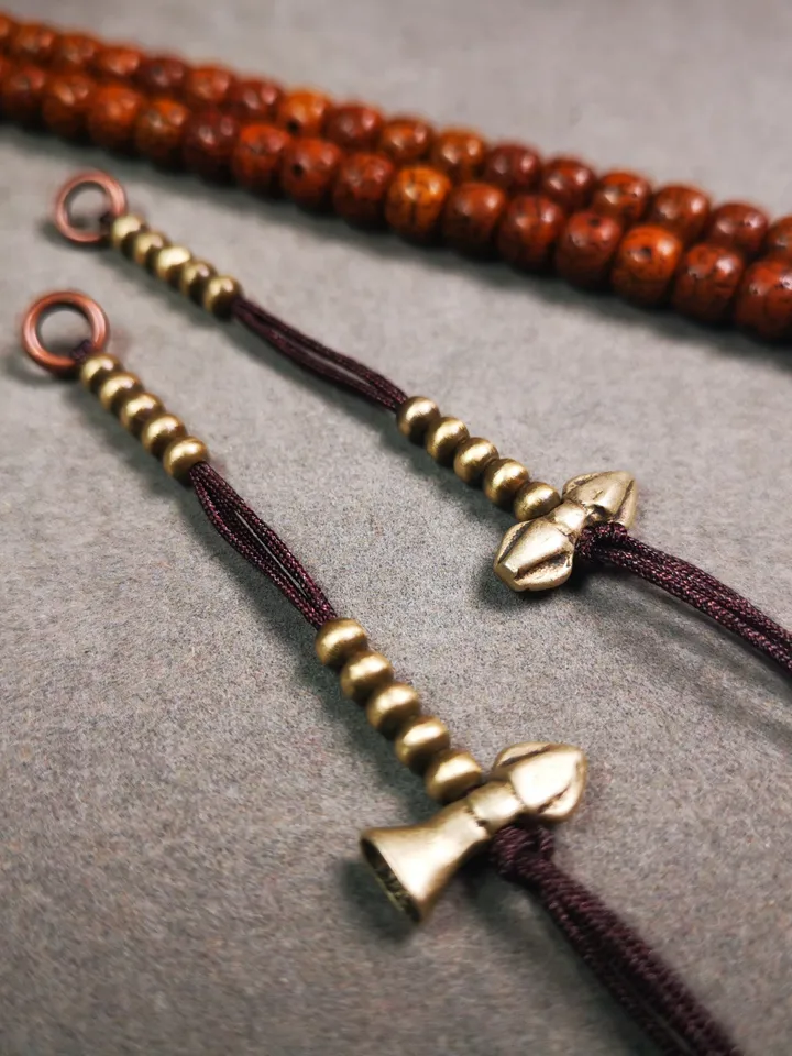 Gandhanra Handmade Tibetan Buddhist Mala Counters,Prayer Bead Counters,with Vajra and Bell Pendant,Made of Brass,Small Size 4mm