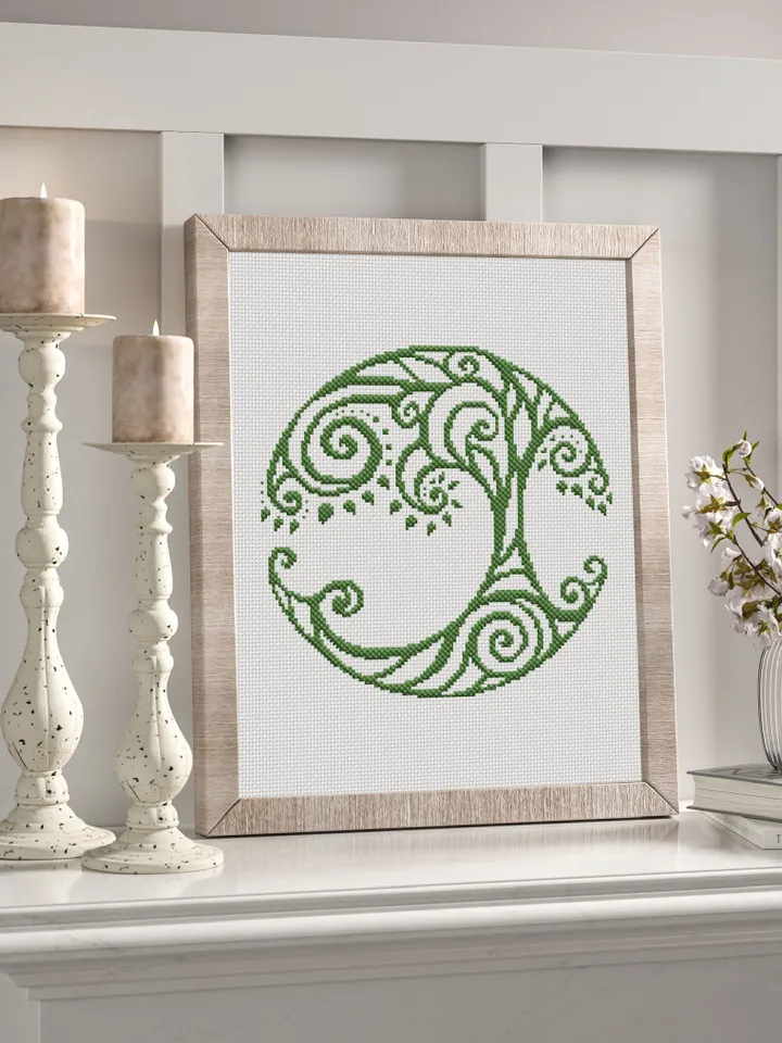 Tree of life cross stitch pattern download PDF Modern mandala cross stitch chart, Nature hand embroidery PDF Monochrome beginner stitch #M35