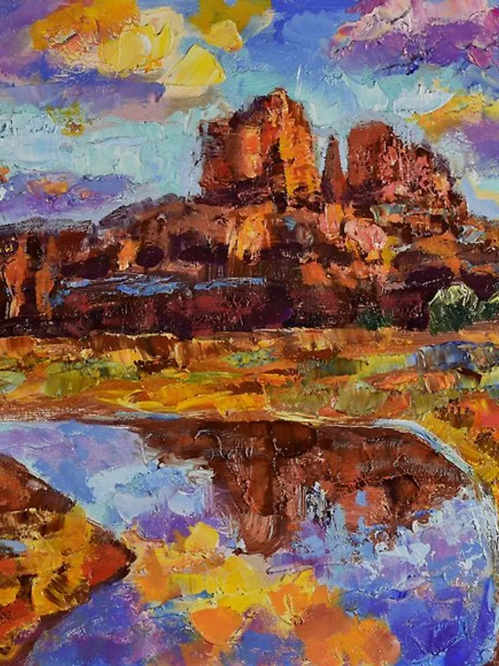 Mountains Artwork Impasto Landscape Plain Painting Original Art Sunset Arizona