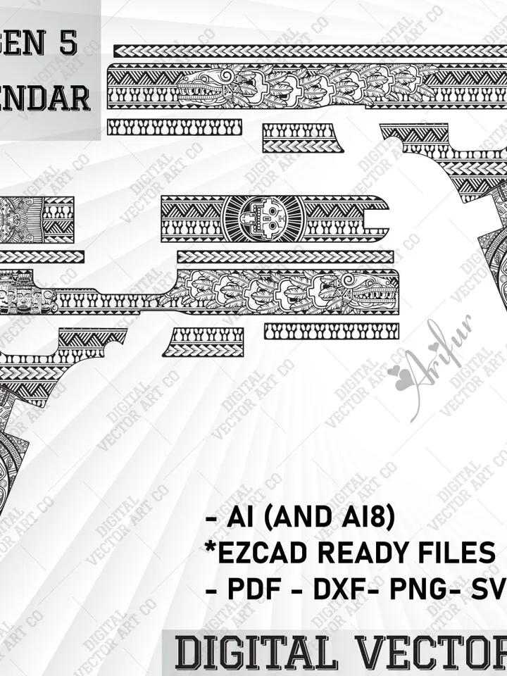 Vector Design for laser engraving Glock 17 Gen 5 Aztec calendar.laser,lasercutting,laserengraving,lasertag,svg lasercut,svg,digitalartwork