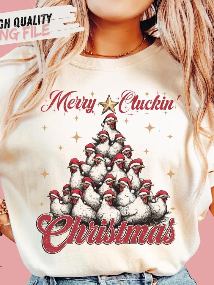 Merry Cluckin' Christmas, Christmas farmhouse Png file, Funny Trendy Merry Christmas Chickens Png Shirt, Tote bag Sublimation Design