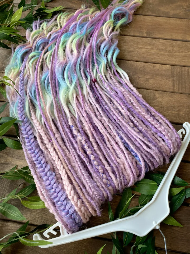 Pink purple to pastel rainbow synthetic curly De dreadlocks Ready to ship
