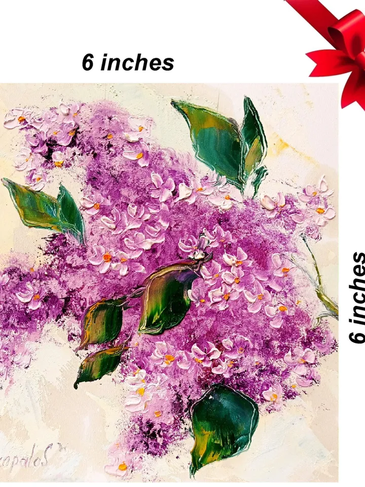 Lilac Painting Floral Original Art Impasto Painting Flower Wall Art Lilac Flowers Painting Oil Painting Country 8x8 by ArtProkopaloSv