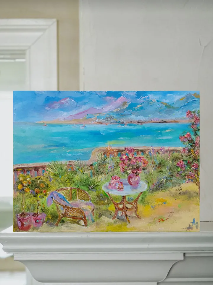 "Relaxing in the garden under the sea breeze" 40x30cm (16x12 inches)