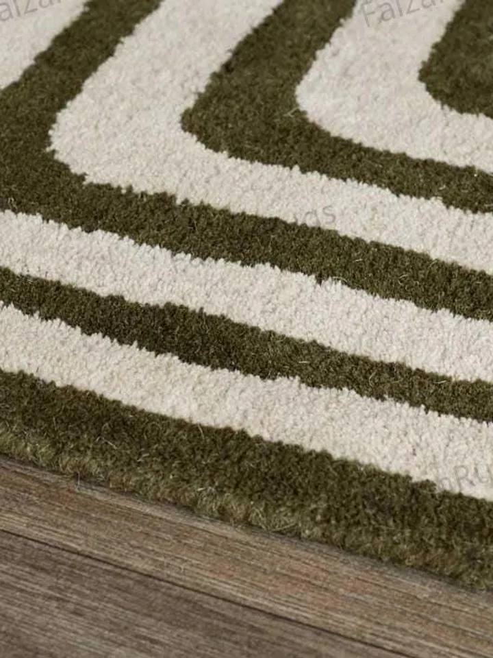 Abstract Swirl Dark Green And Ochre Hand Tufted Rugs 100% Wool For Living Room, Bed Room, Kids Room In Any Size 9x12,8x10,6x9,5x8,3x5