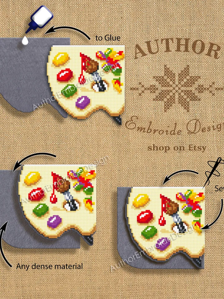 Paint palette Corner bookmark cross stitch pattern PDF download Artist palette cross stitch chart, Handmade bookmark pattern digital #B327