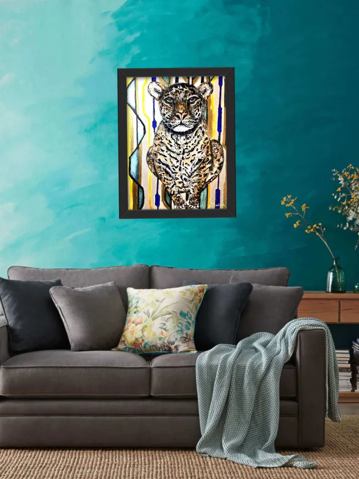 Leopard painting,Baby leopard on a fantasy background,original acrylic painting,3 d canvas painted by all sides.