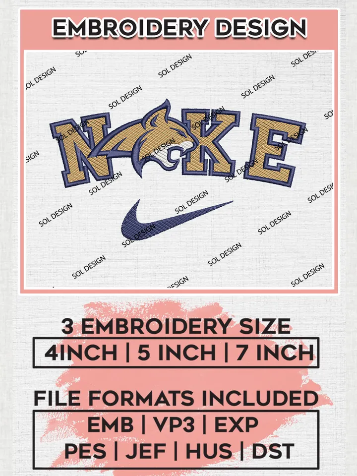 Nike Montana State Bobcats Machine Embroidery Design, NCAA Montana State Bobcats Embroidery Design files, NCAA Embroidery Designs, NCAA Machine Embroidery Designs, Digital Download